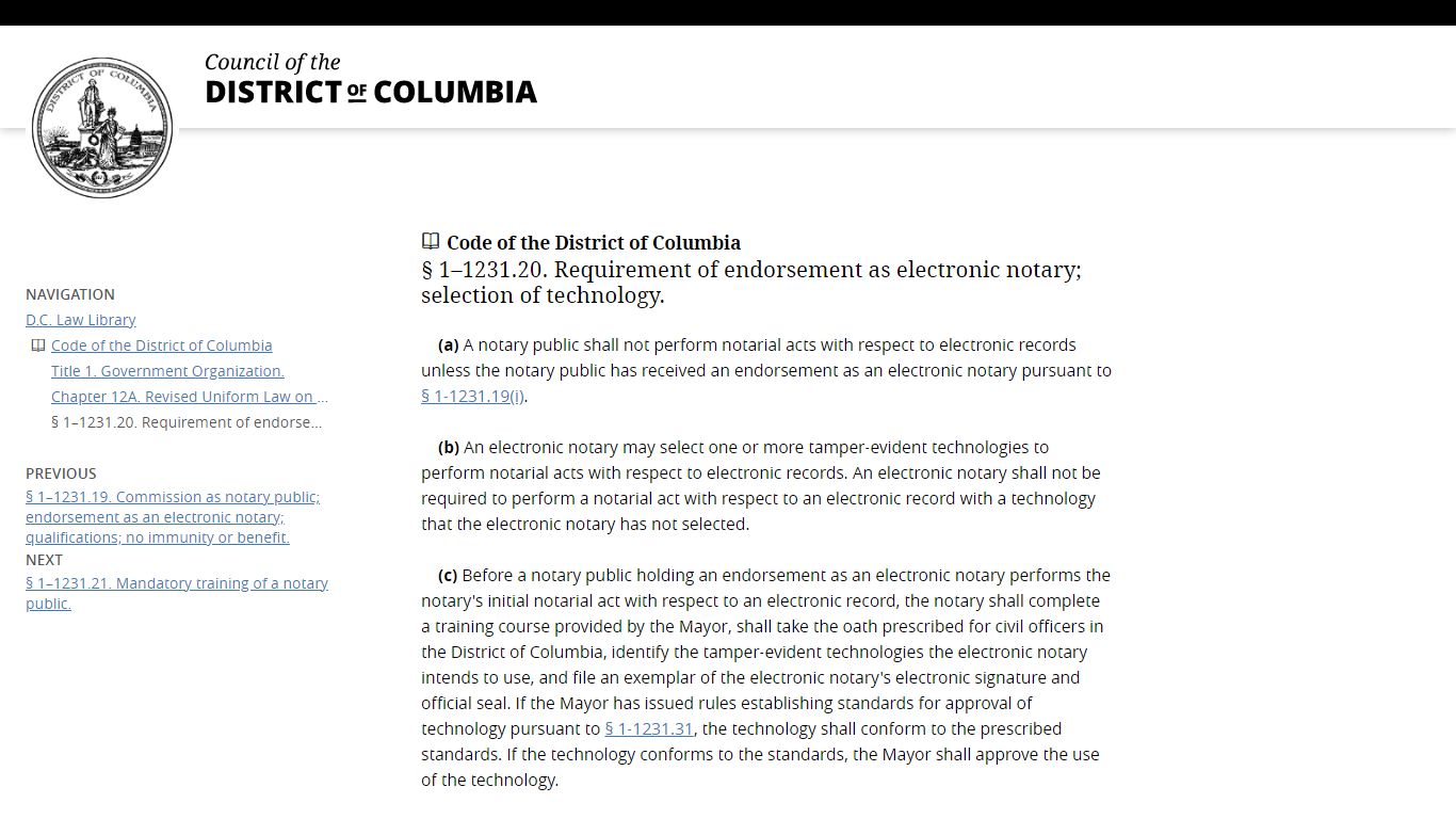 § 1–1231.20. Requirement of endorsement as electronic notary; selection ...